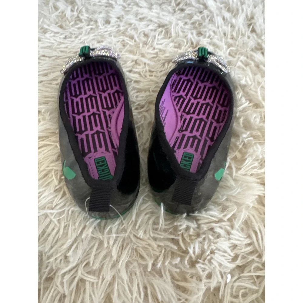 Wicked Ground Up Black Glitter Bow Ballet‎ Flats Green Sole Sparkle Shoes NWOT